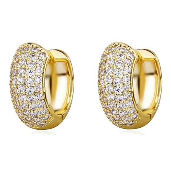 Thick Mens Women's Yellow Gold Plated 925 Sterling Silver Huggie Hoop Earrings - Picture 1 of 6